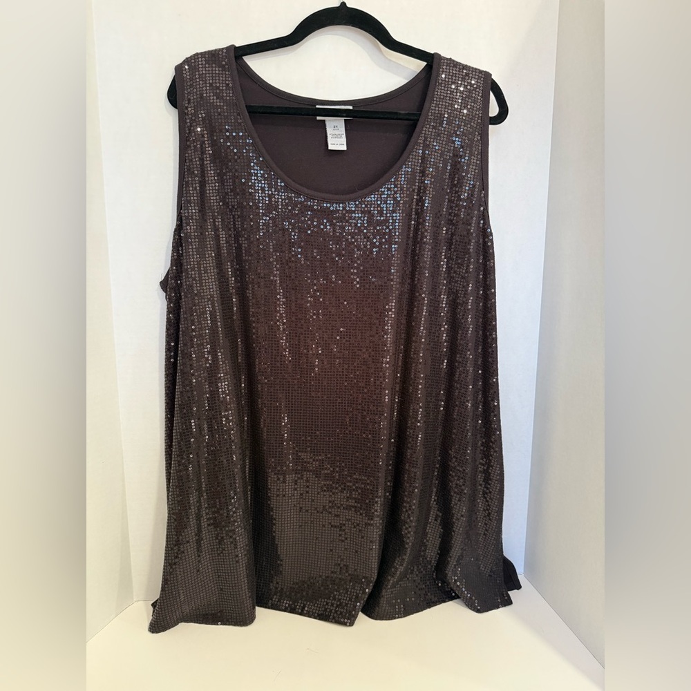 Sequin Scoop Neck Tank Top - black